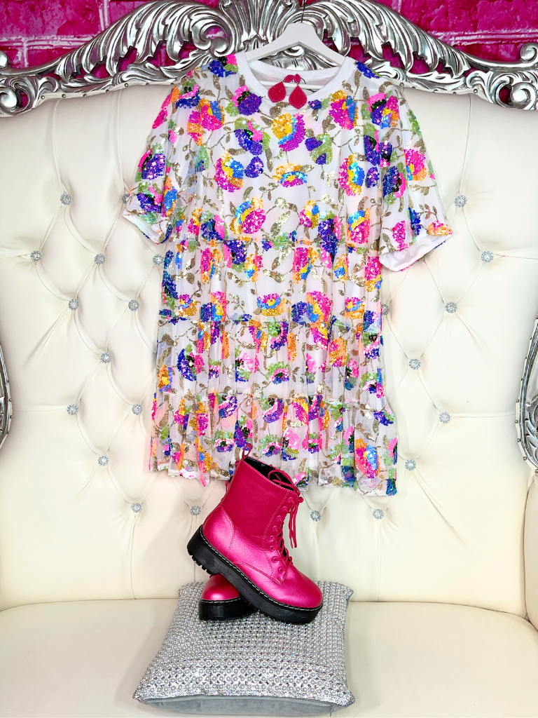 Plus Sequin Tiered Floral Dress