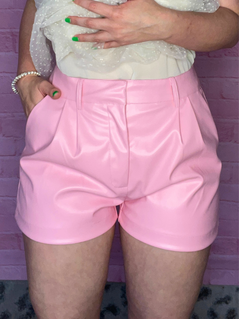 Pink Vegan Leather Shorts